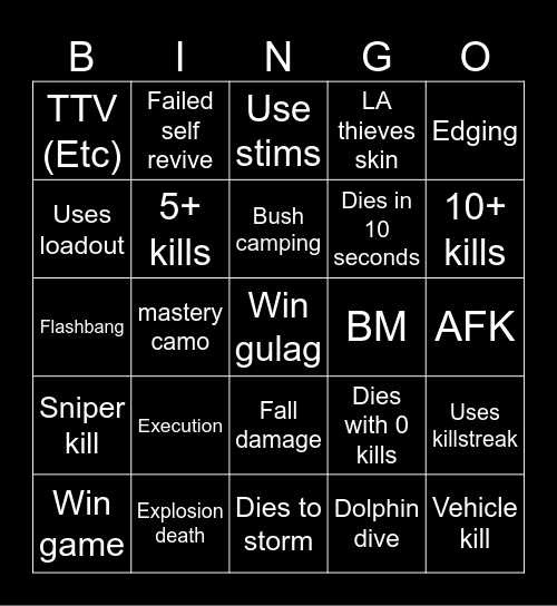 Warzone 2.0 bingo (Credits to: Big Puffer) Bingo Card
