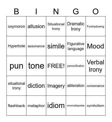 literary devices Bingo Card
