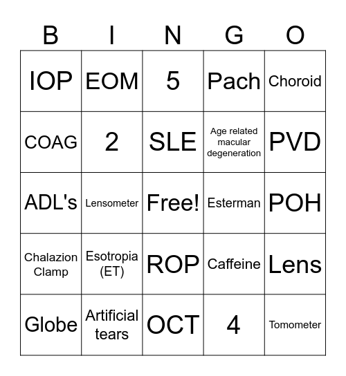 Eye Bingo Card