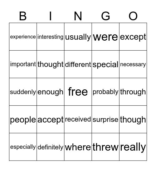 Fifth Grade Fundamental Writing Words Bingo Card