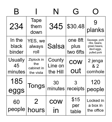 Private Events Server Bingo Card