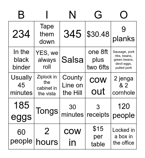 Private Events Server Bingo Card