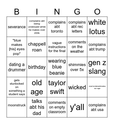 eng250 Bingo Card