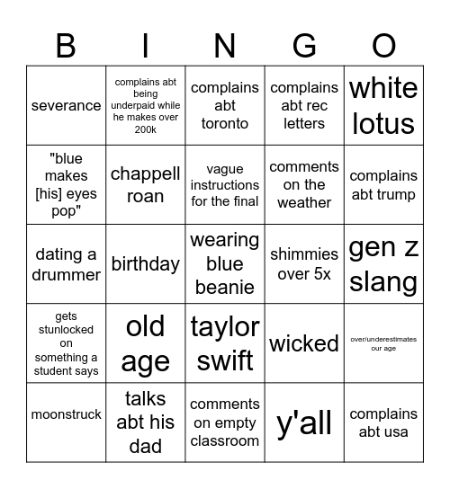 eng250 Bingo Card