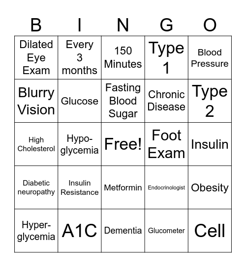 Chronic Disease Prevention Bingo Card