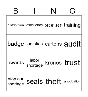Asset Protection Shortage Bingo Card