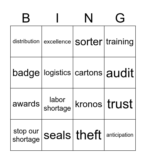 Asset Protection Shortage Bingo Card