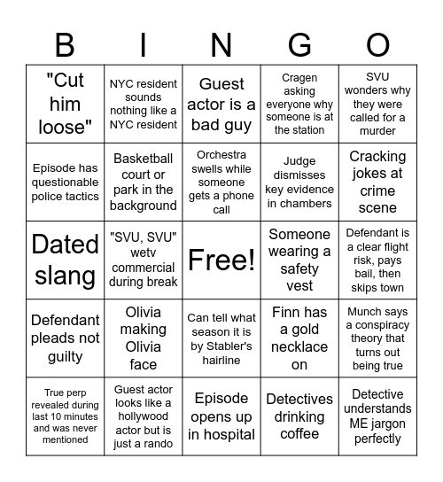 SVU Bingo: Liver Failure Edition Bingo Card
