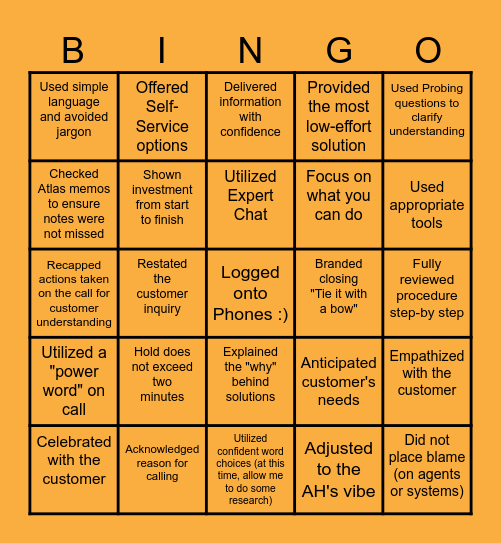 Behavior BINGO! Bingo Card