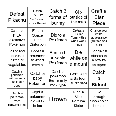 Pokemon Legends Arceus Lockout - extended Bingo Card