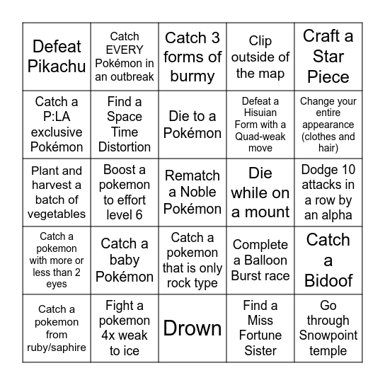 Pokemon Legends Arceus Lockout - extended Bingo Card