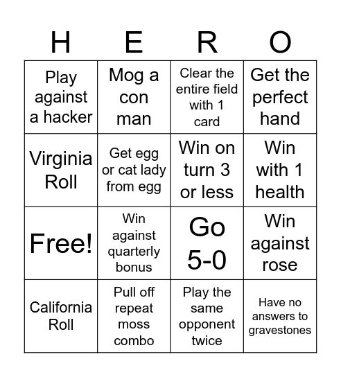 Pvz heroes bingo Card