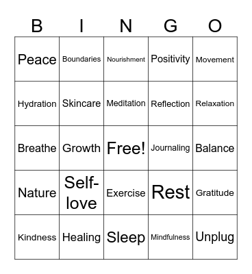 Mental Health Bingo Card