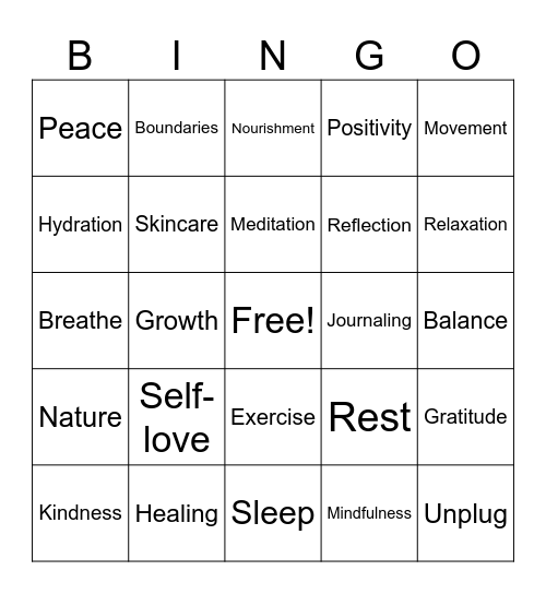 Mental Health Bingo Card