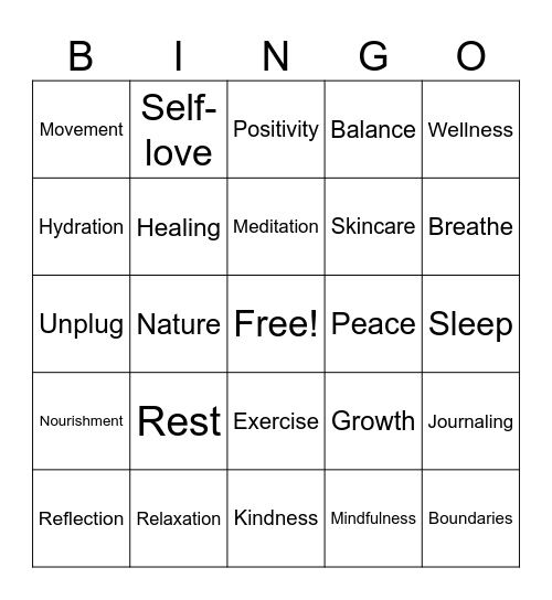 Mntal Health Bingo Card