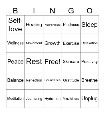 Mental Health Bingo Card