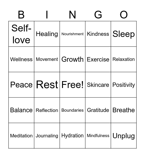 Mental Health Bingo Card