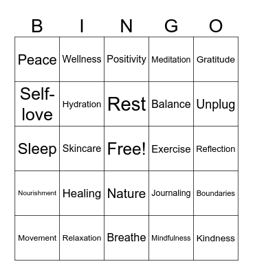 Mental Health Bingo Card