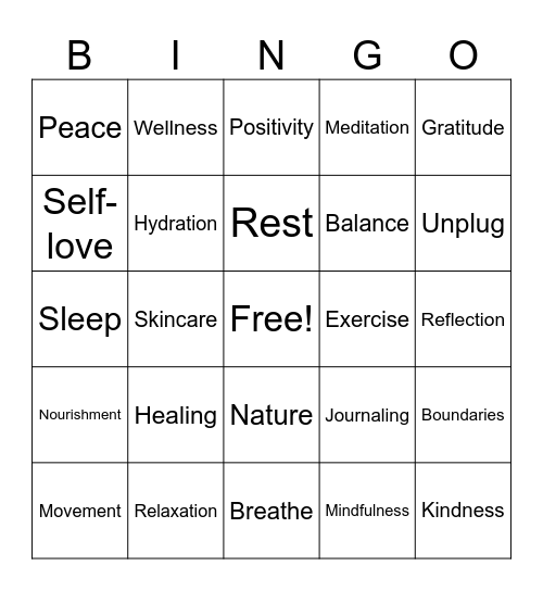 Mental Health Bingo Card