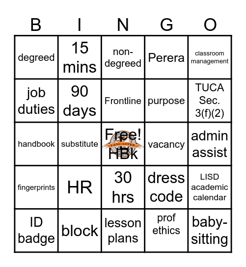 LISD Substitue Bingo Card