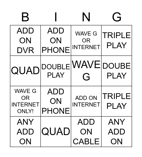 WAVE Bingo Card