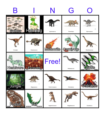 Dinosaur Bingo Card