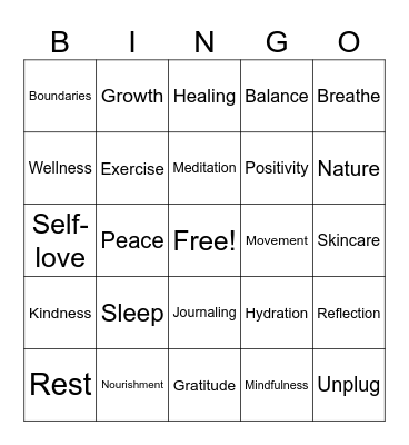 Mental Health Bingo Card