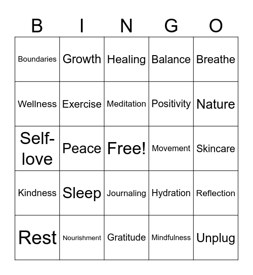 Mental Health Bingo Card