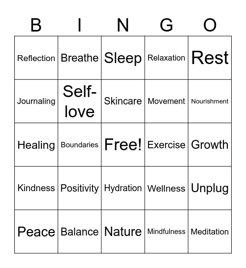 Mental Health Bingo Card