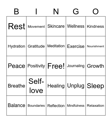 Mental Health Bingo Card