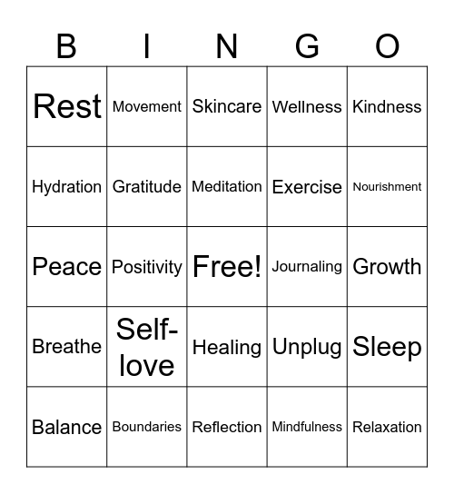 Mental Health Bingo Card