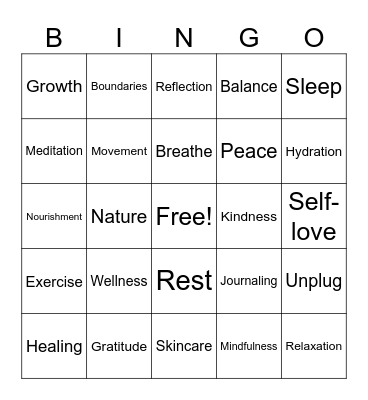 Mental Health Bingo Card