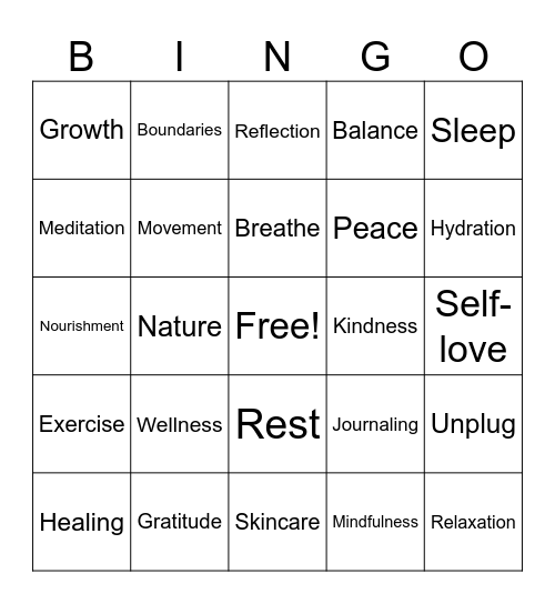 Mental Health Bingo Card
