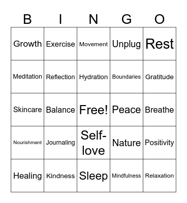 Mental Health Bingo Card