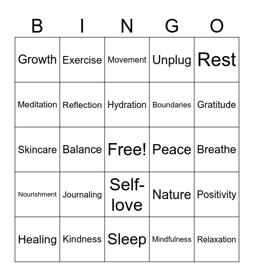 Mental Health Bingo Card