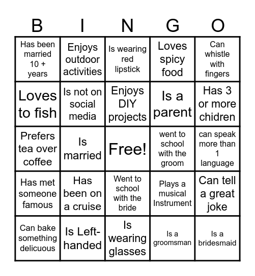 FIND THE GUEST Bingo Card