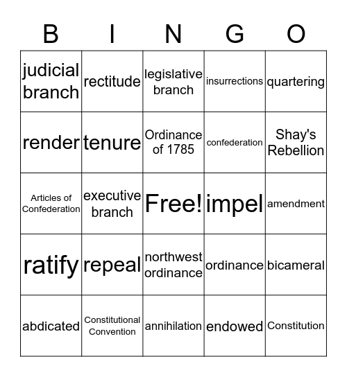 The Structure of the Constitution Bingo Card