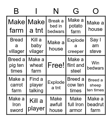 Minecraft Bingo Card