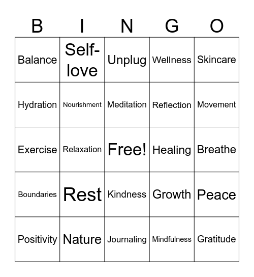 Mental Health Bingo Card