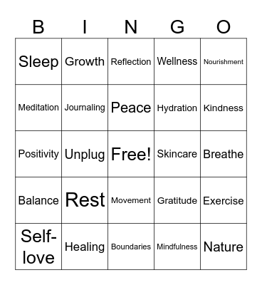 Mental Health Bingo Card