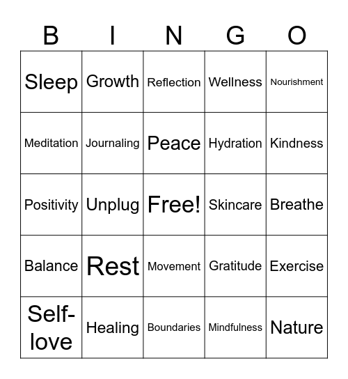 Mental Health Bingo Card