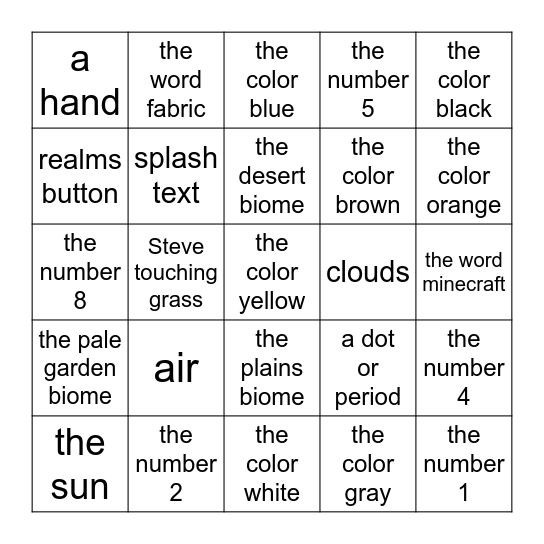 Minecraft Bingo Card