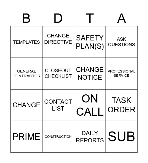 BDTA BINGO Card