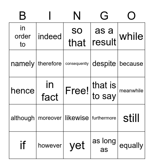 linking phrases Bingo Card
