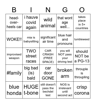 FAST X Bingo Card