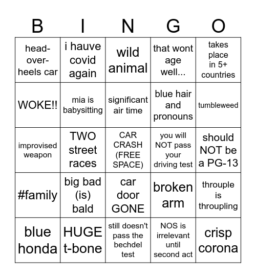 FAST X Bingo Card