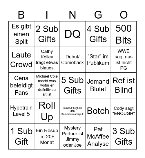 Ich will Eure Subs geiern Bingo Card