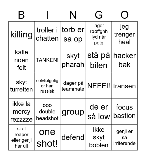 kosebingoen Bingo Card