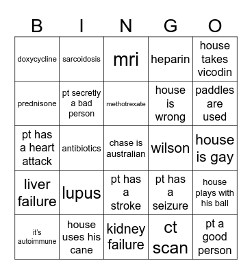 House drinking game Bingo Card