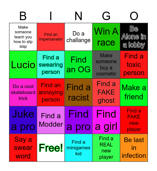 Gorilla Tag Bingo Card